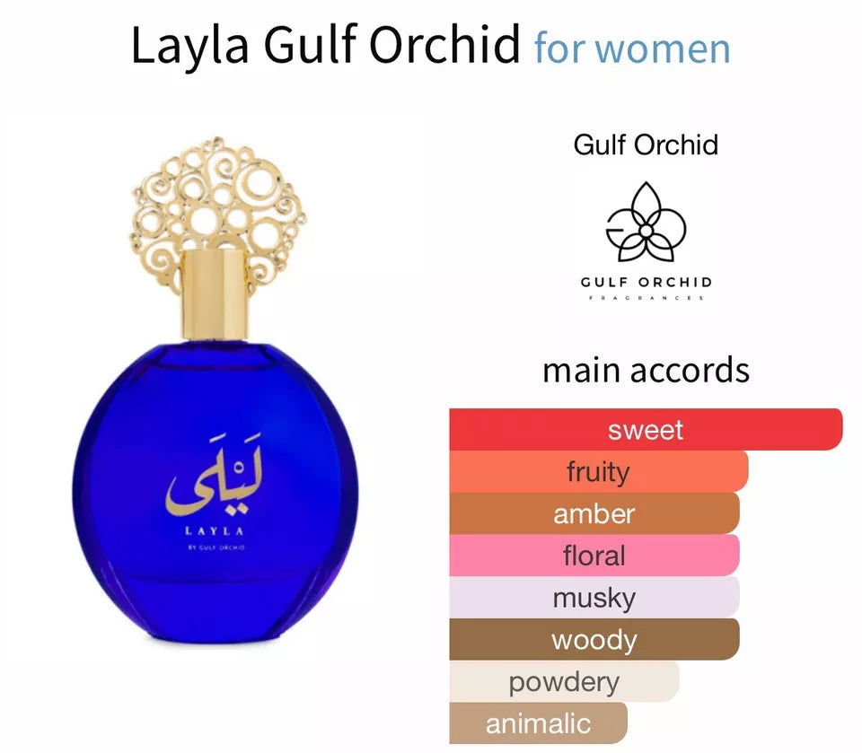 Gulf Orchid LAYLA Eau De Parfum 100ml. Fragrant fruity sweet woody scented tones