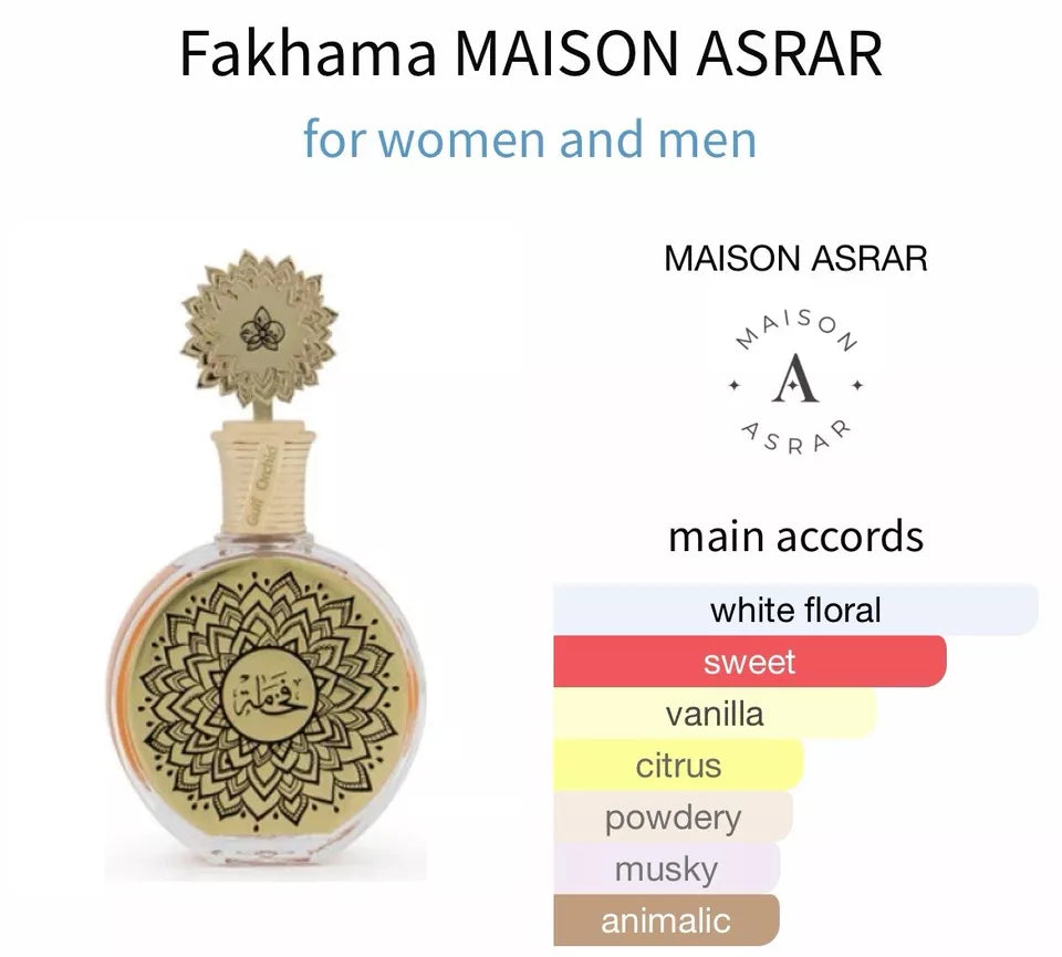 Maison Asrar | FAKHAMA | Eau De Parfum | 100ml | Elegant Gourmand Fragrance