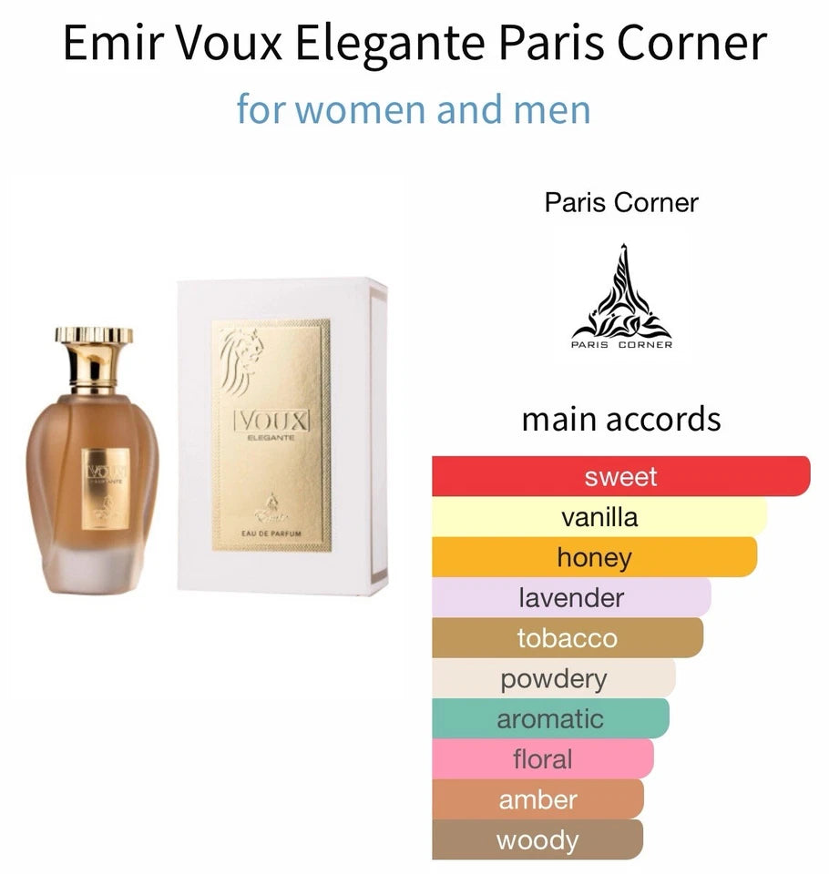 Paris Corner Emir | Voux Elegante| EDP 100ml |An Aromatic Unisex Spicy fragrance